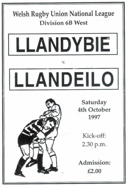 Llandybie v Llandeilo 4 Oct 1997 Llandybie RUGBY PROGRAMME WT9085
