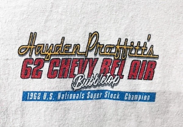 Camiseta VRHTF VINTAGE RARA LEGAL NHRA HAYDEN PROFITT 62 BEL AIR SUPER ESTOQUE X GRANDE - Imagem 3 de 4