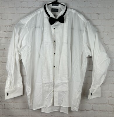 #ad NEW Mazzoni White French Cuff Tuxedo Shirt W Black Bow Tie Mens Size 2XL 18 $29.99
