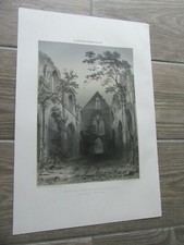 GRAVURE 1867 EGLISE ABBAYE BEAUPORT PAIMPOL Côtes-d'Armor LITHOGRAPHIE ORIGINALE
