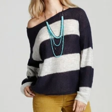 Free People mohair blend oversized stripe sweater m medium 