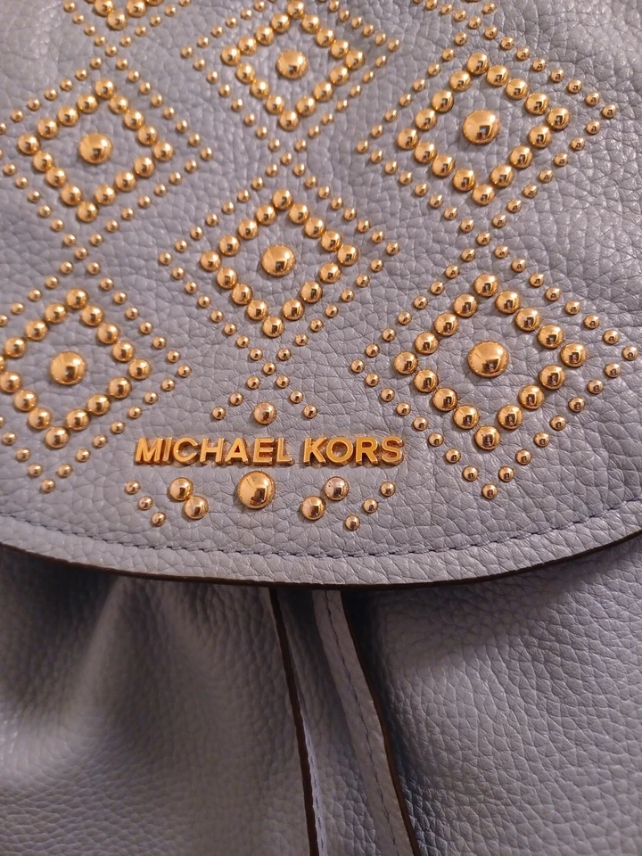 Michael Kors Backpack Riley Studded Pebble Leather Powder Blue Backpack - Image 2 of 4
