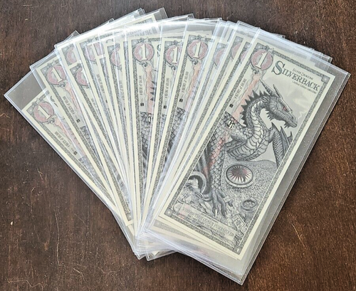 1 Silverback Dragon Limited Edition .999 Fine Silver Note in Plastic Sleeve!