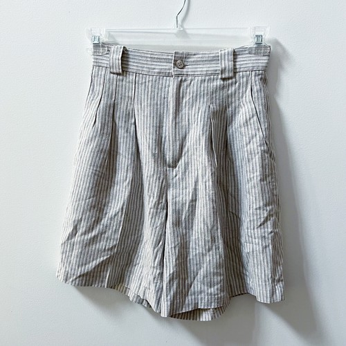 Vintage Briggs Striped Bermuda Pleated Shorts High Rise Sz 8 Beige Women’s