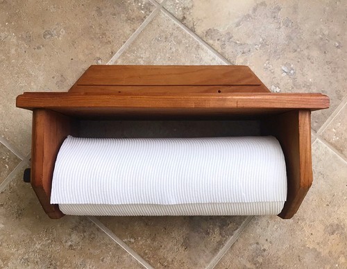 Vintage Farmhouse Hand Crafted Wooden Paper Towel Holder With Shelf 14 x 6 x 9" - Picture 17 of 23