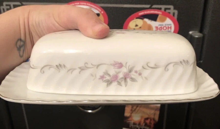 Gold Standard Butter Dish Hand Painted Roses Vintage