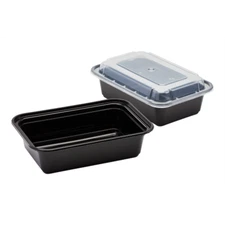 Karat 24oz Black PP Plastic Microwavable Rectangular Food Containers&Lids-150 ct