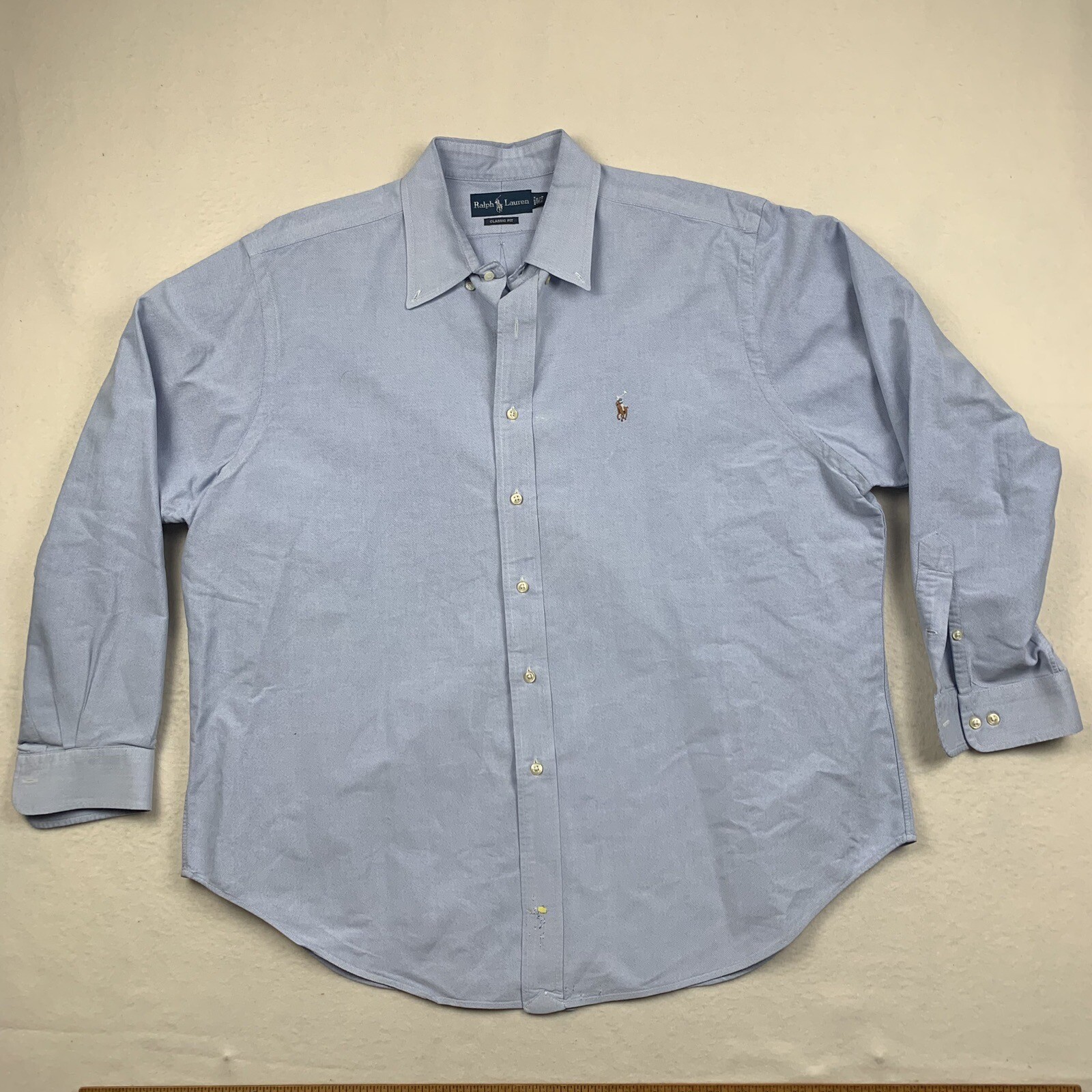 Polo Ralph Lauren camicia uomo 17 5 34 35 vestibilità classica carne pony preppy blu