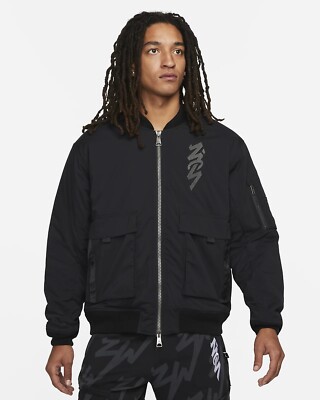 Nike Air Jordan Zion Flight Fill Bomber Jacket Utility Cargo Black Size Medium