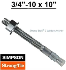 10 Pc 3/4"-10 x 10" Simpson Strong Bolt 2 II Concrete Wedge Anchor STB2-75100