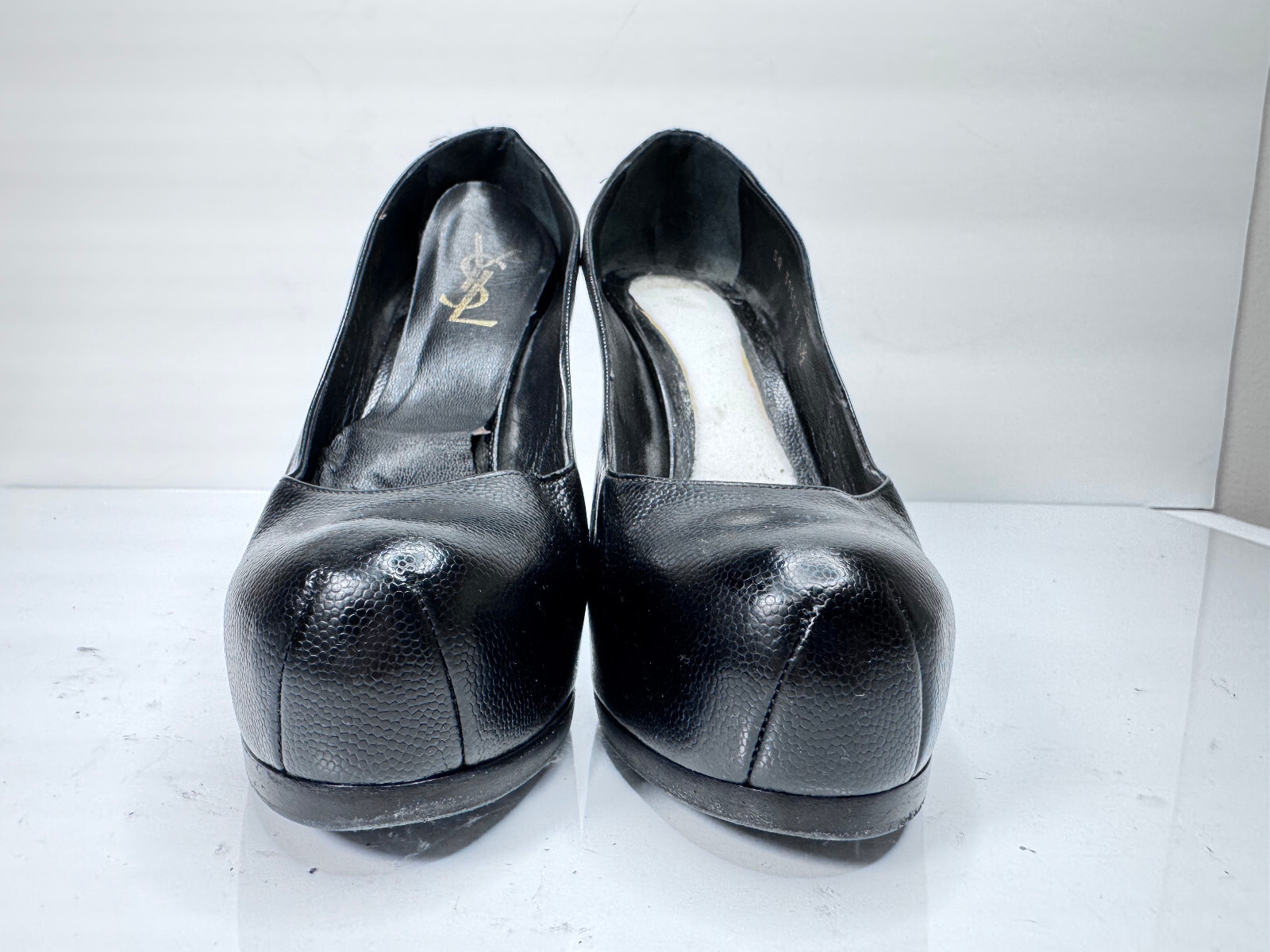 Yves Saint Laurent YSL donna tacco plateau in pelle nera taglia US 6 5