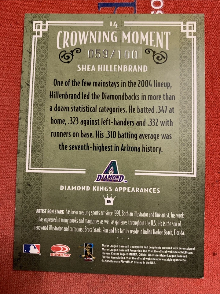 2005 Donruss Diamond Kings Bronze Framed #14 Shea Hillenbrand 59/100 Sharp - Image 4 of 4