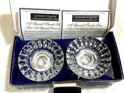 VINTAGE GENUINE CRYSTAL CANDLE HOLDER SET of 2 - COLLECTOR'S CRYSTAL GALLERY NOS