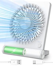 Small Desk Fan, 2000mAh Rechargeable USB Fan Battery Operated,Ultra White