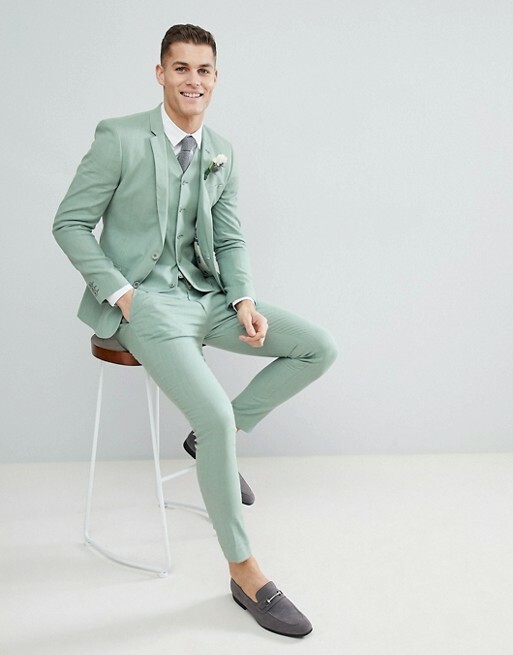 Men 3Pcs Mint Green Slim Fit Suit Groom Tuxedos Dinner Prom Formal