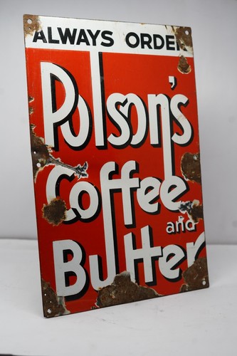Vintage Old Polson's Butter & Coffee Sold Here Adv Porcelain Enamel Sign NH7237 - Picture 3 of 11