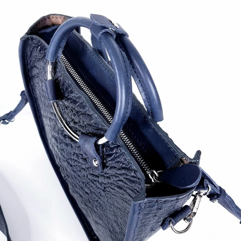 COACH Borsa a tracolla donna VERA pelle di struzzo esotica lusso blu tote borsetta