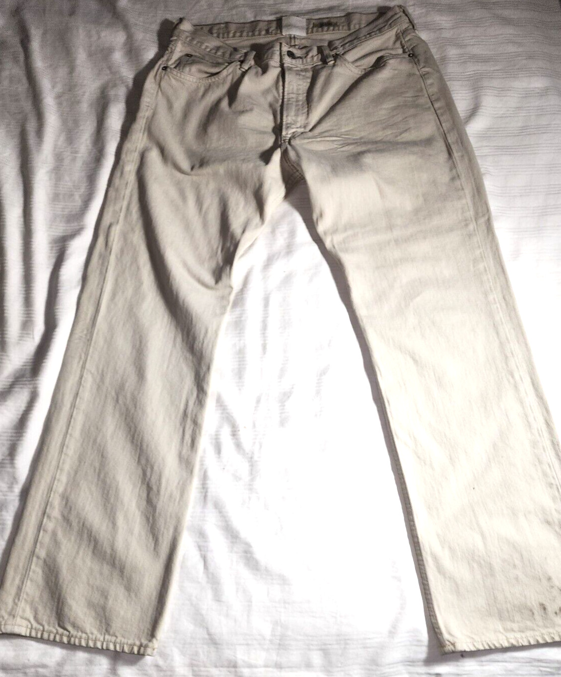 Polo Ralph Lauren Pants Men Size 35X32 Beige Denim Jeans Button Pockets Zip VTG
