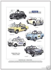 BRITISH POLICE CARS 1950s & 1960s - Fine Art Print - Ford Anglia Zephyr MGA Mini