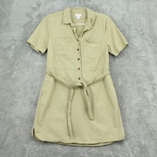 J Crew Dress Women 8 Utility Shirtdress Button Khaki Belted Preppy Pockets Tan