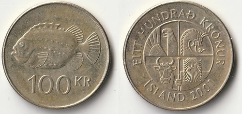 1995-2011 ICELAND 100 Kronur - Landvættir Protector Spirits, Lumpfish