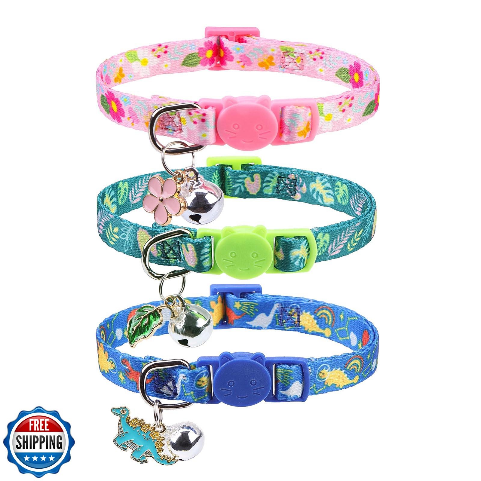SCENEREAL 3 Pack Adjustable Breakaway Cat Collars with Safety Bell