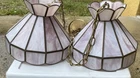 Set Of Vintage Tiffany Style Stained Slag Glass Hanging Ceiling Light Fixture