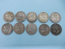 10 x Pre 1920 Sterling Silver THREEPENCE Coins. Random Dates