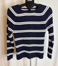 Tommy Hilfiger Women s Ribbed Blue White Striped Long Sleeve Sweater SZ L