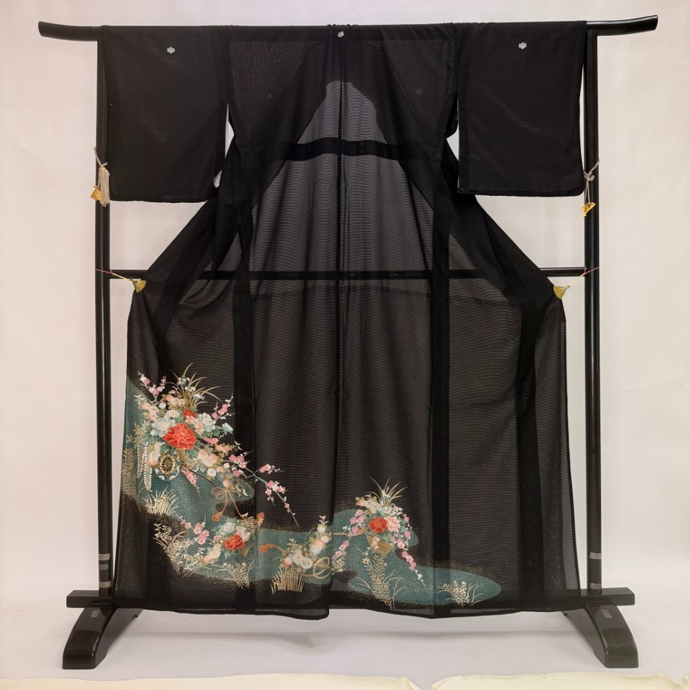 Japanese Kimono polyester wedding kimono Summer kimono Msize "kurotomesode" 5959