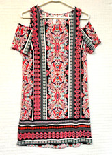 EUC Tacera Floral Short Sleeve Cold Shoulder Shift Dress Sz PS Multicolor