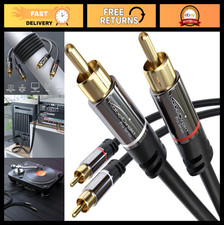 15ft RCA Stereo Audio Cable - 2x2 Plugs, Break-Proof, Flawless Sound Quality, Co