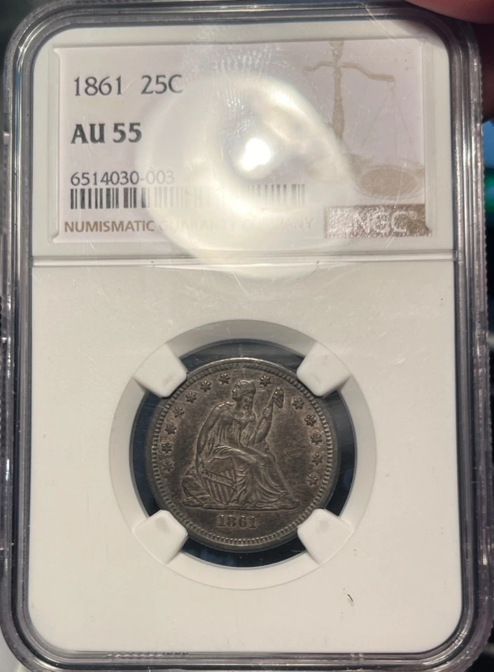 1861-P SEATED LIBERTY QUARTER  Nice Original    NGC AU-55 - Image 2 of 4