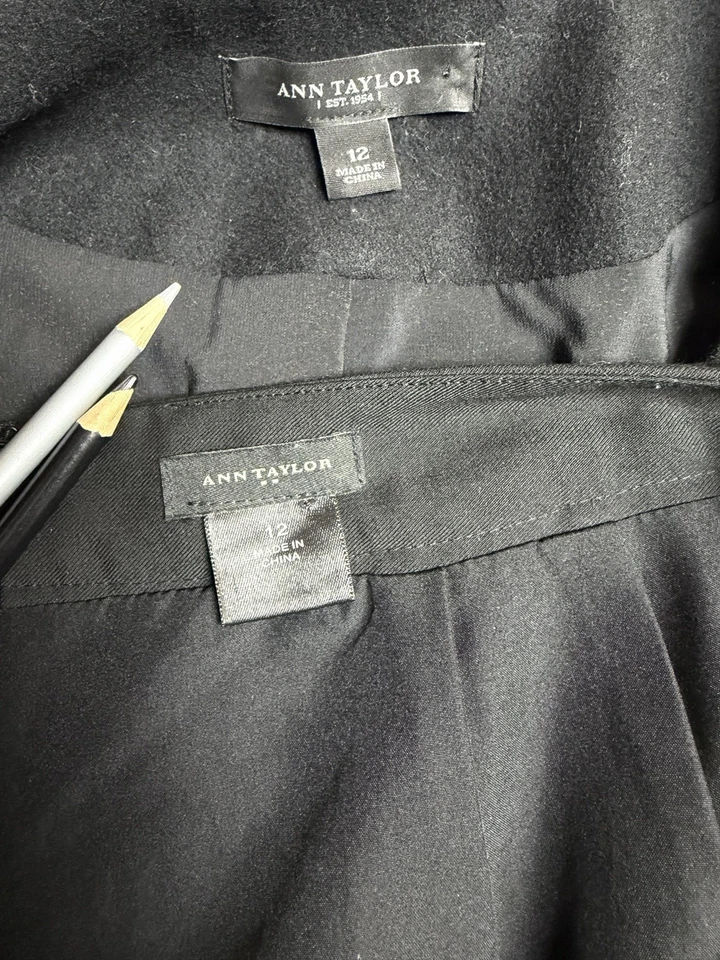 Traje Falda Ann Taylor Talla 12 Conjunto de Dos Piezas Tapeta Francesa Brillo Bolsillo Foto 2 de 4