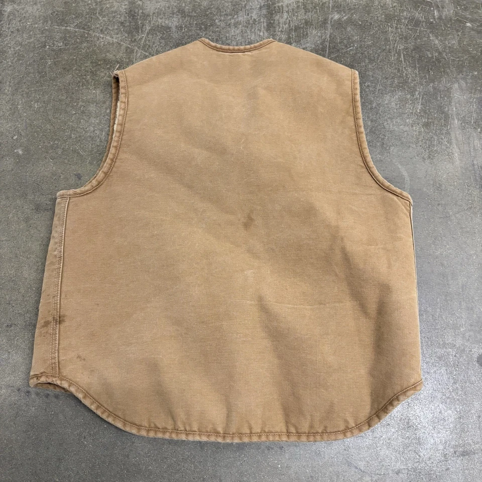 1970s Vintage Carhartt Duck Brown Zip Up Vest Sherpa Lined 2 Pocket Size Large - Image 2 of 4