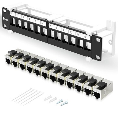 Enmane 12 Port Patch Panel CAT7 Keystone Patch Panel Wall Mount 10 Inch Brack...