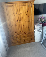 Traditional Pine Freestanding Wardrobe 3 Doors 6 Drawers Medium Wood Bedroom