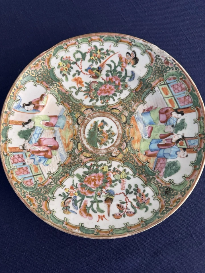 Antique Chinese Rose Medallion Porcelain Plate 8” Famille Rose Unmarked - Image 2 of 4