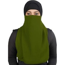 Olive Green Niqab Face Veil Hijab Islamic Head Covering Modest Fashion GREEN