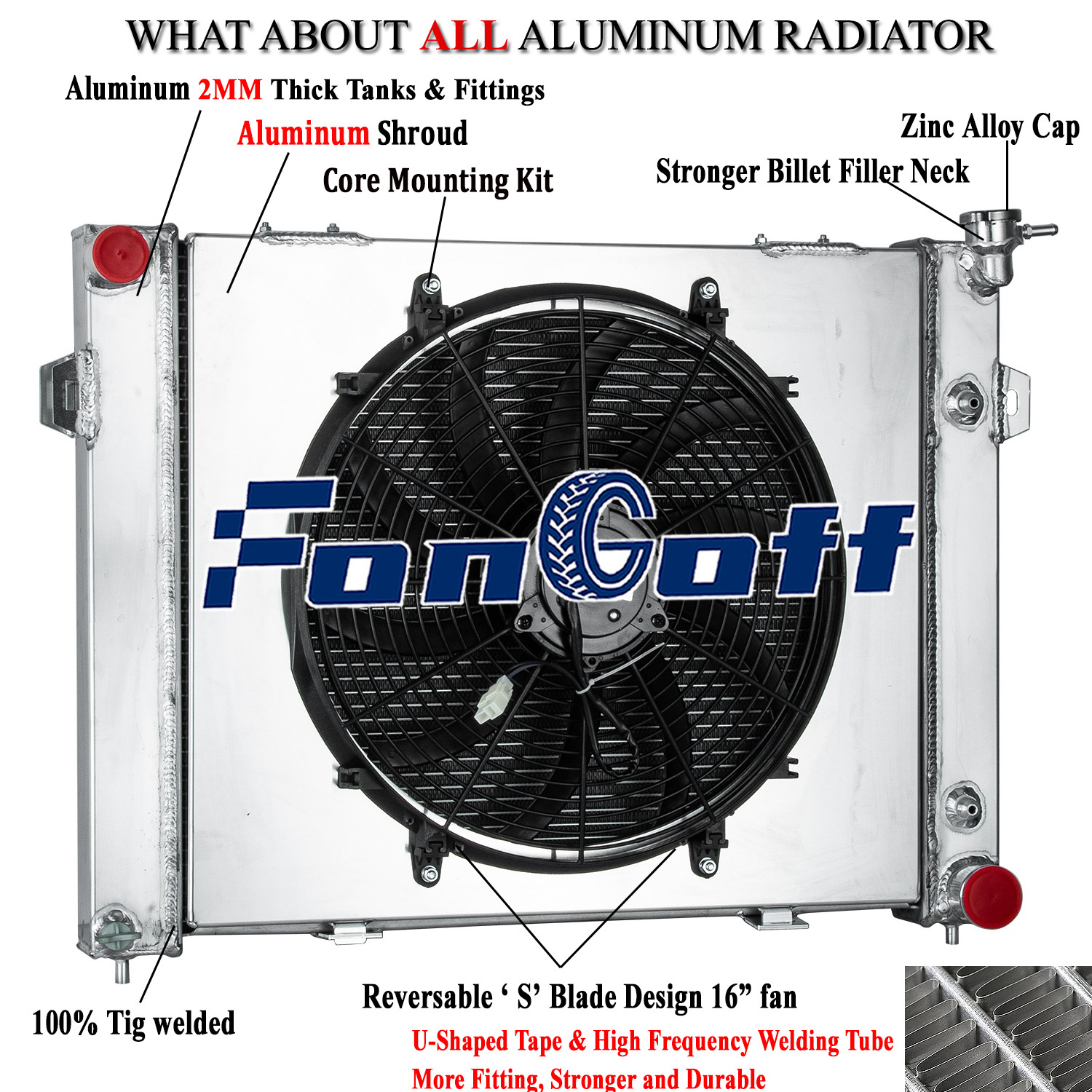 2-Row Radiator Shroud Fan For 1993-1997 Jeep Grand Cherokee 5.2L V8 GAS
