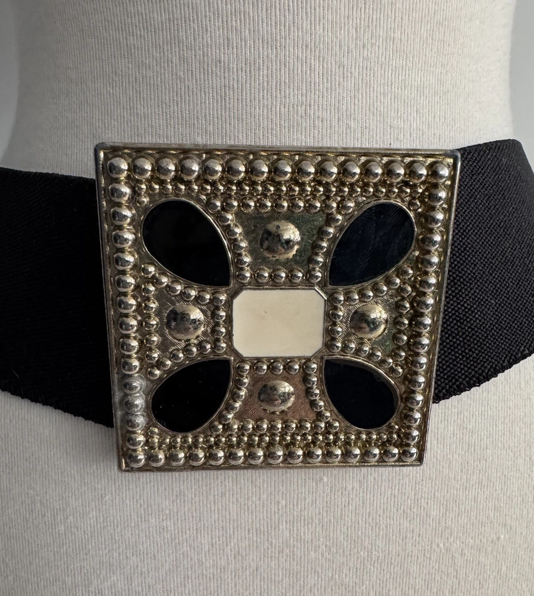 Vintage 80s Blondies NY Black Elastic Cinch Belt Gold Filigree Buckle M/L Black & Gold Swirl Buckle on Black Elastic Vintage Belt - Etsy main image 4