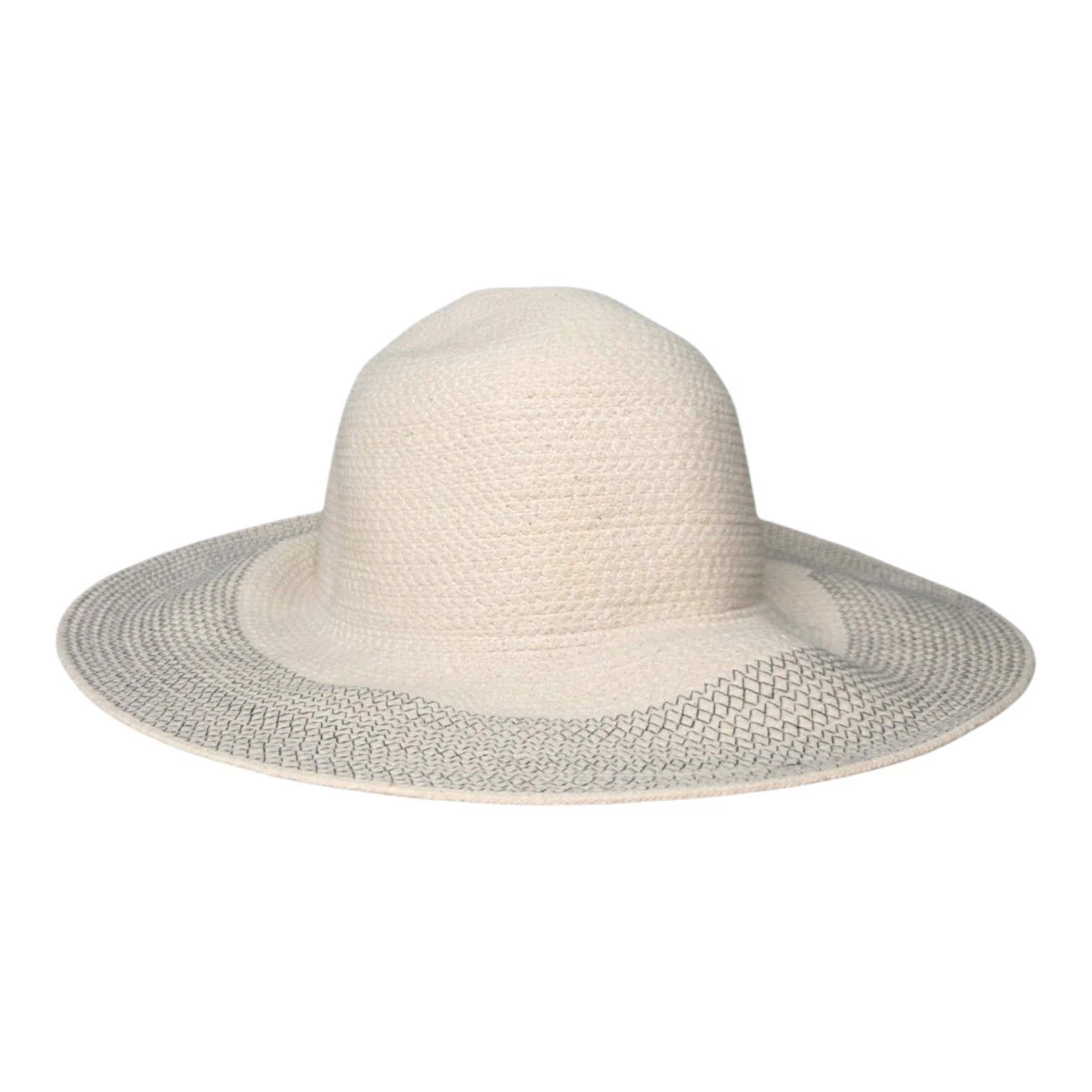 J Crew Womens Cream Black Woven Floppy Wide Brim Beach Sun Hat Size M / L