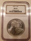 BLAST WHITE Morgan Silver Dollar Dated 1881 "S" Graded MS64 By NGC