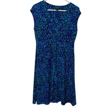 Lauren Ralph Lauren Womens Cap Sleeve Dress Blue-Teal Mosaic Print Size 12