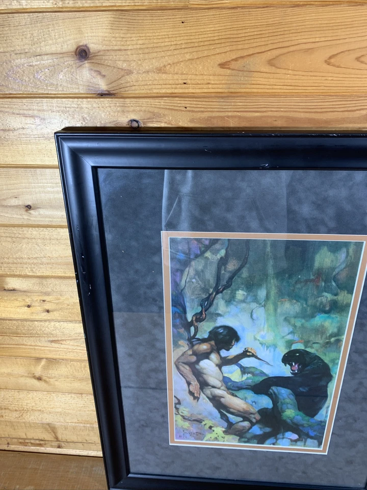 "Black Panther" Frank Frazetta impresión vintage enmarcada 27-1/4” x 21-1/4” Foto 2 de 4