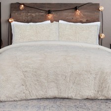 Image of Luxury Shaggy Faux Fur Fleece Reversible Duvet Cover with Pillowcas
