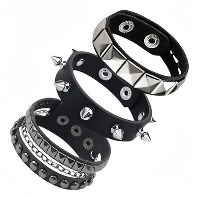 Punk Gothic Spike Rivets PU Leather Bracelet For Men Women Hip Hop Jewelry