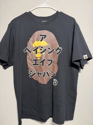A Bathing Ape BAPE Black Ape Head Logo Graphic  Katakana Crew Neck Tee Men's L