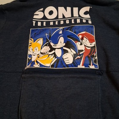 Sonic the Hedgehog Navy Blue Sweatshirt Youth Large Zip Knuckles Kangaroo Pocket