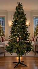 Santa’s Own 7.5ft Slim Wesley Spruce Tree Pre-Lit Tree 450 Warm White LED Light